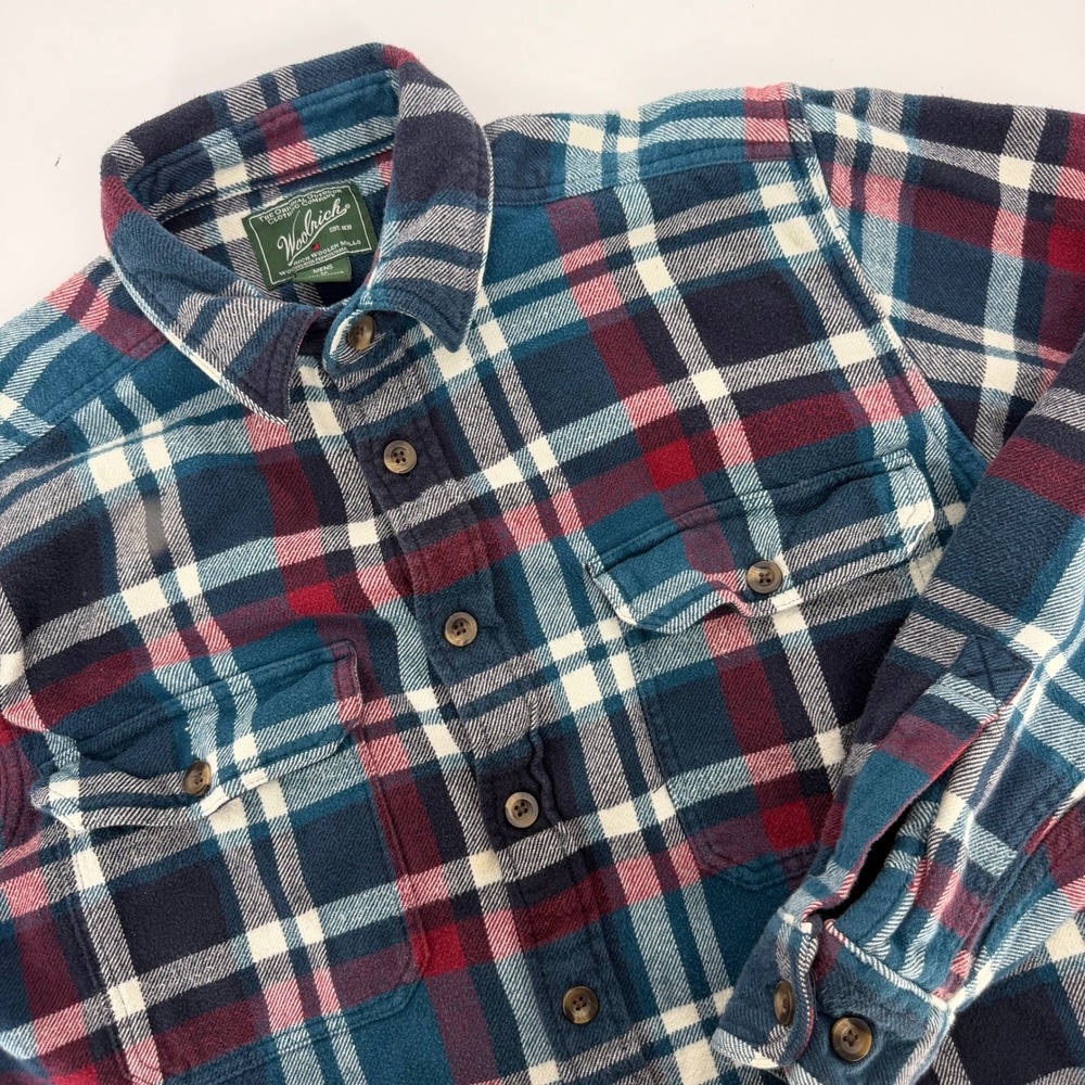 Woolrich Vintage Plaid Flannel Shirt Mens Medium Teal Burgundy Button Down